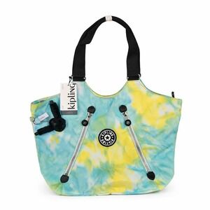 Kipling Cicely Tote Bag Tie Dye Nylon Lightweight Zip Shoulder Monkey Keychain